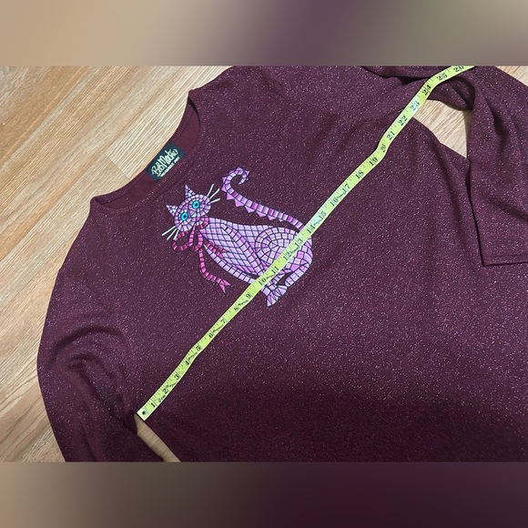 BOB MACKIE Wearable Art “cat” Graphic Print Scoop Neck Sweater Size L - Picture 4 of 6